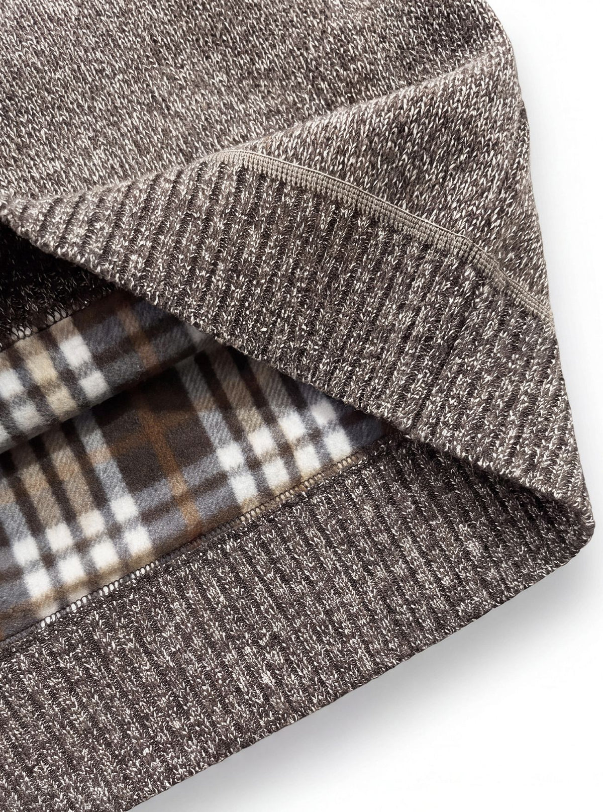 Actual Brown cardigan ribbed hem and plaid fleece lining