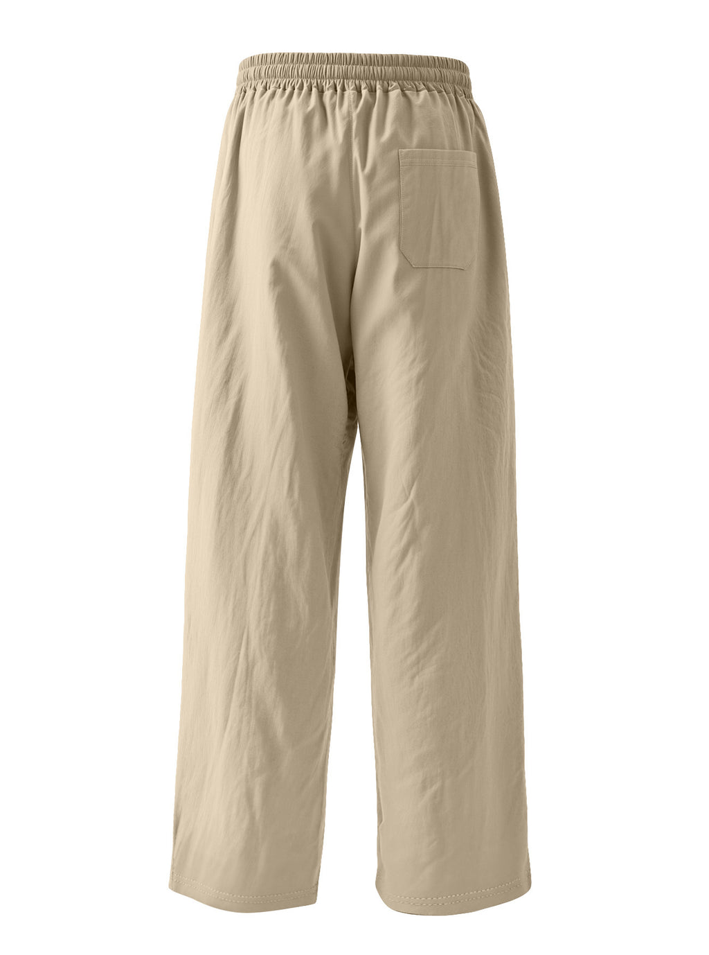 Khaki linen-blend pants, rear product view with a single right patch pocket