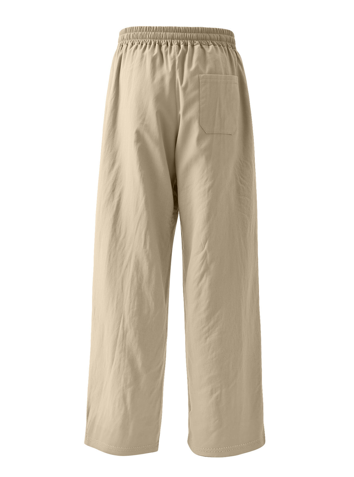 Khaki linen-blend pants, rear product view with a single right patch pocket
