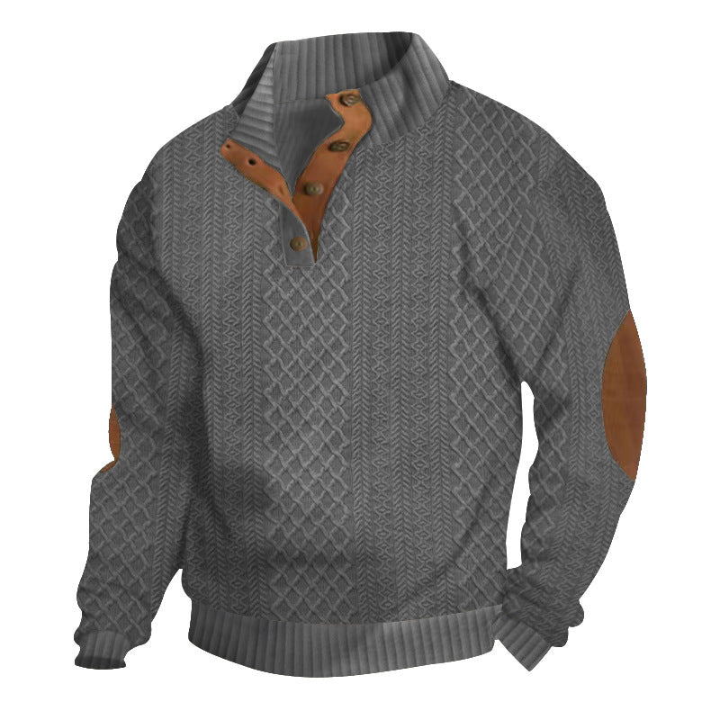 Dark Gray textured stand-collar pullover product view