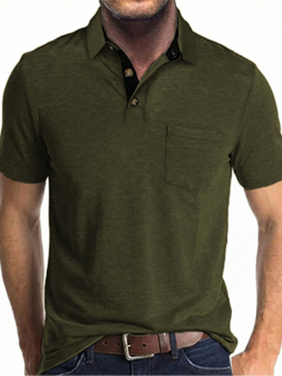 AZUKI Men's Short Sleeve Pocket Polo Shirt - Army Green