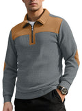 AZUKI men's gray and tan quarter-zip knit pullover, front view