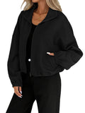 AZUKI Women's Textured Stand-Collar Zip Jacket with Drawstring Hem - Black product photo