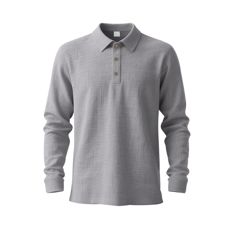 Dark Gray linen-blend long-sleeve polo shirt product view