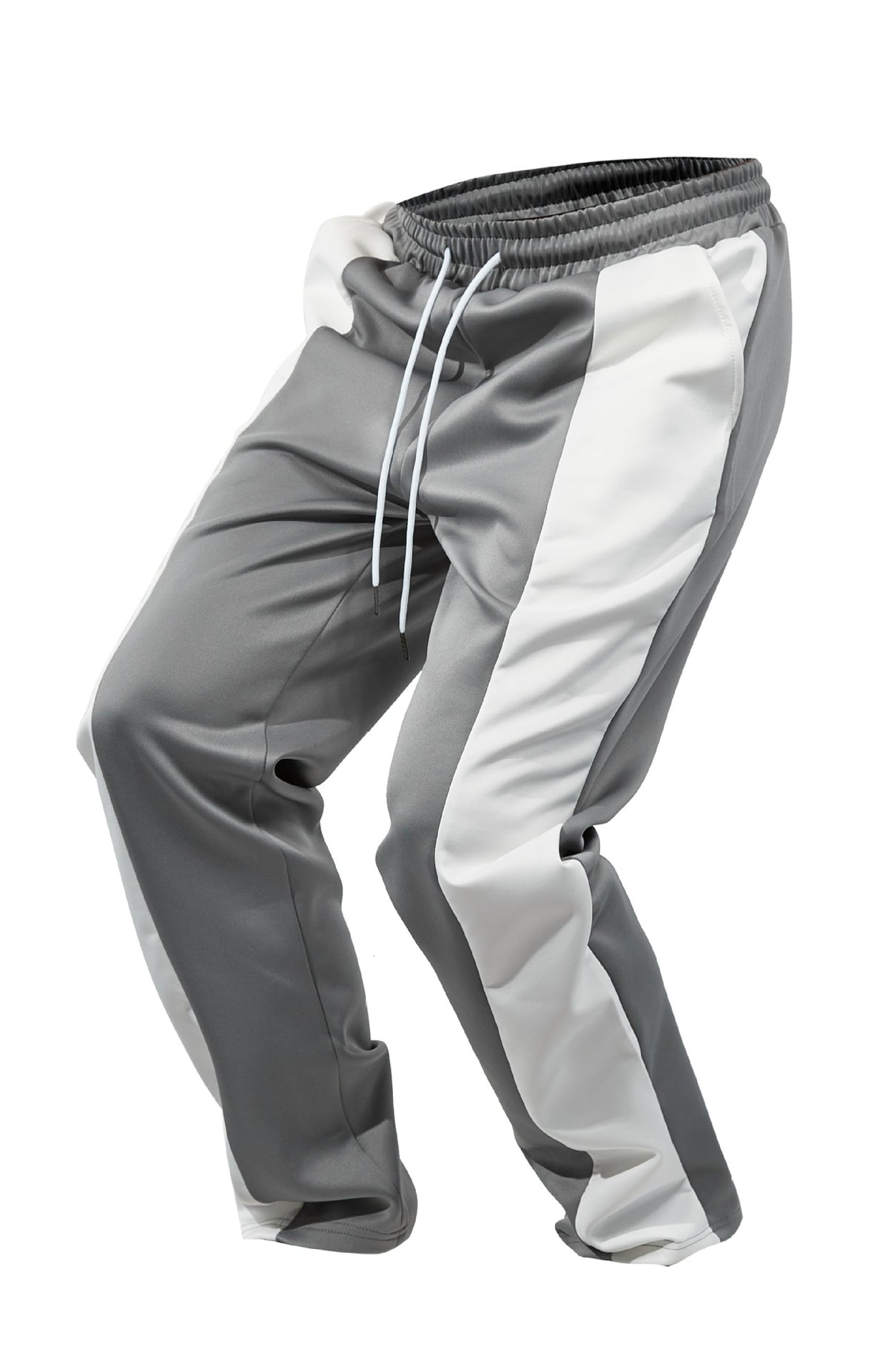 AZUKI gray pants with white side panels, elastic waistband and white drawstring