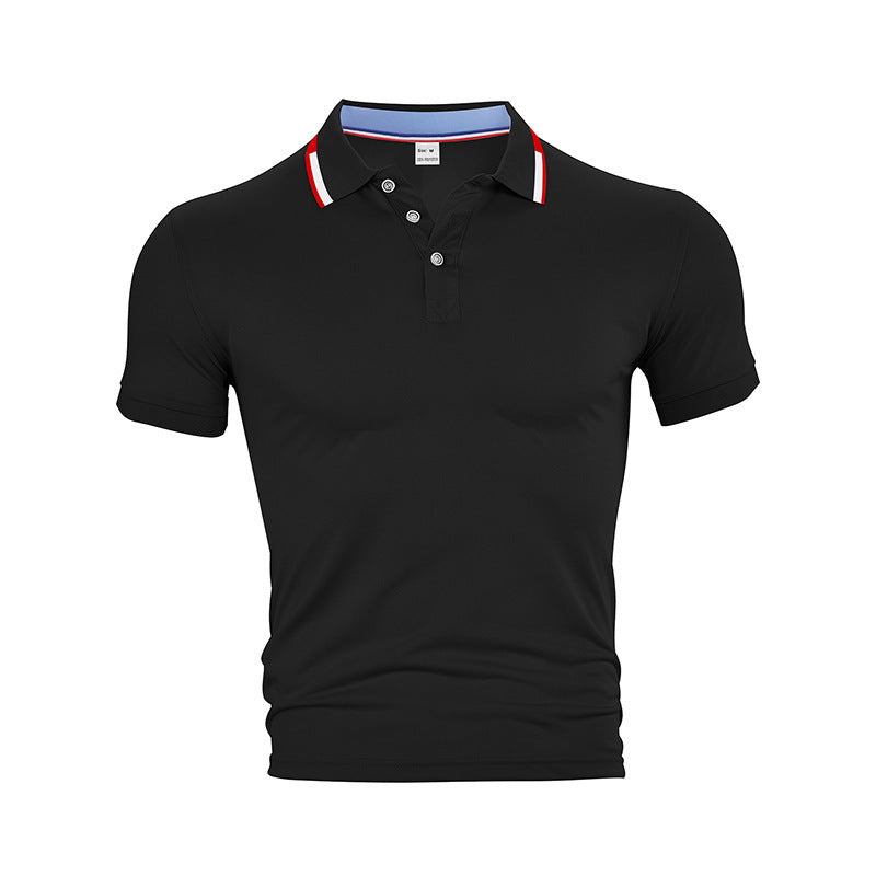 AZUKI black contrast-tipped short sleeve polo, product color reference