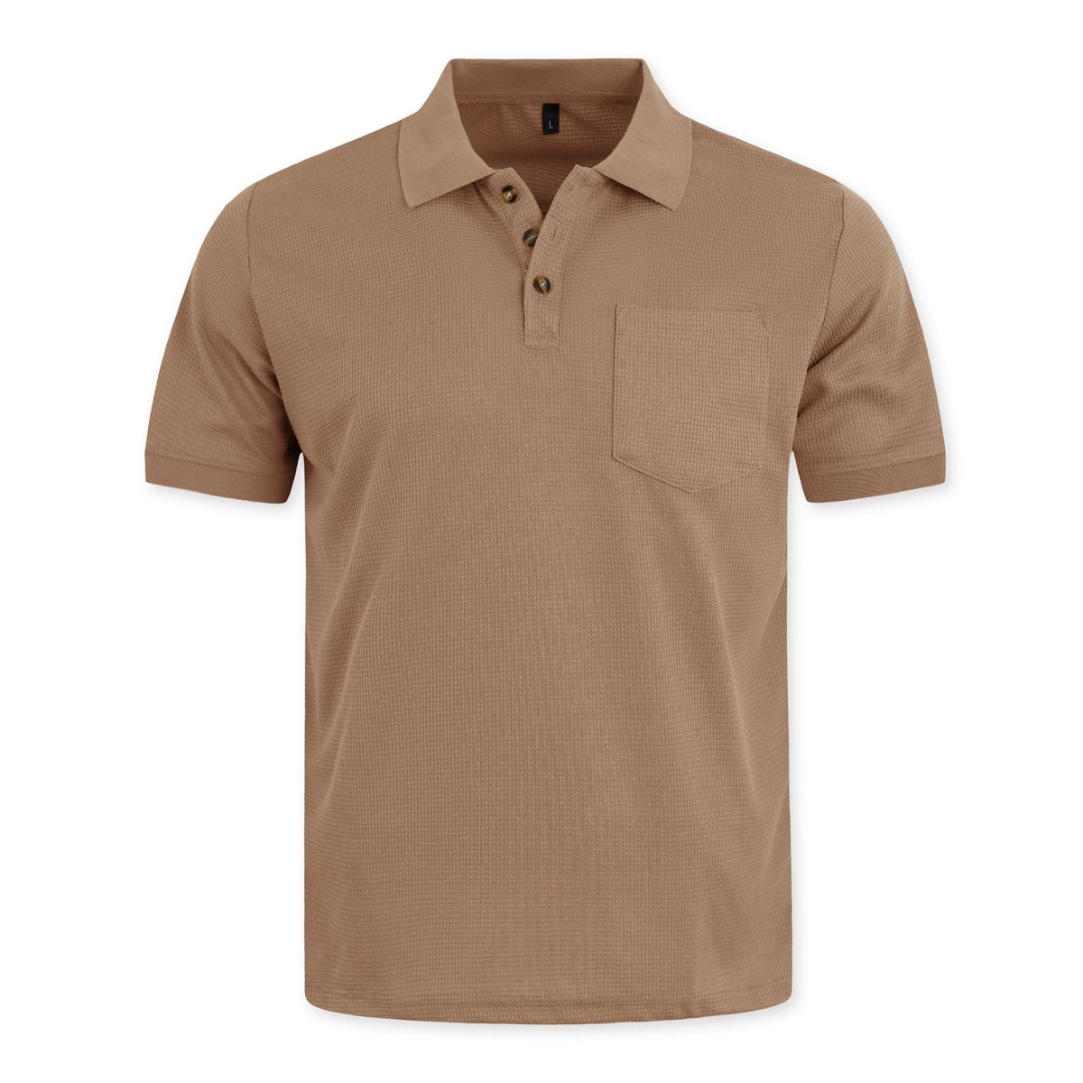 Khaki waffle pocket polo, original front product photo