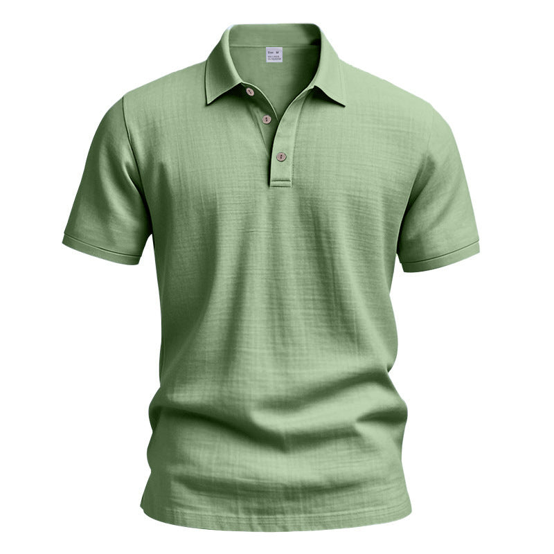 AZUKI light green linen-blend short sleeve polo, product front view
