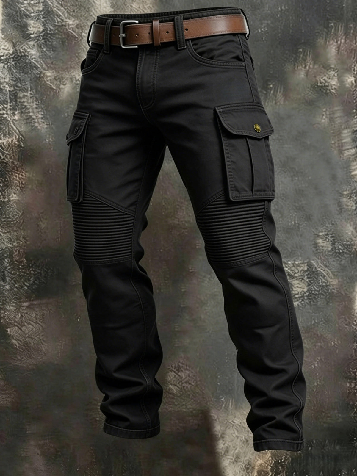 AZUKI Men's Cargo Pants with Ribbed Knee Panels - Black product photo
