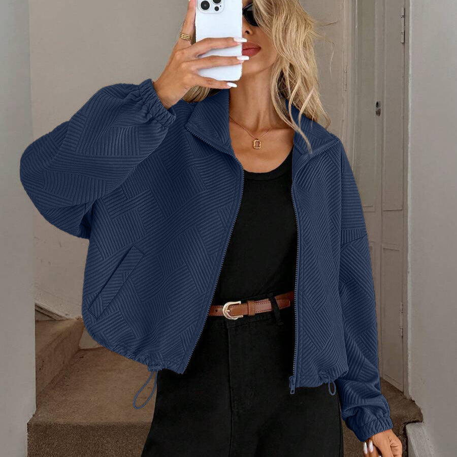 AZUKI Women's Textured Stand-Collar Zip Jacket with Drawstring Hem product photo
