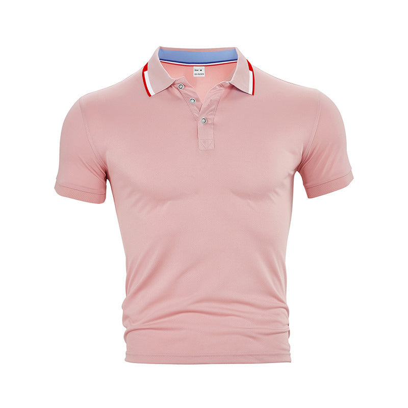 AZUKI pink contrast-tipped short sleeve polo, product color reference