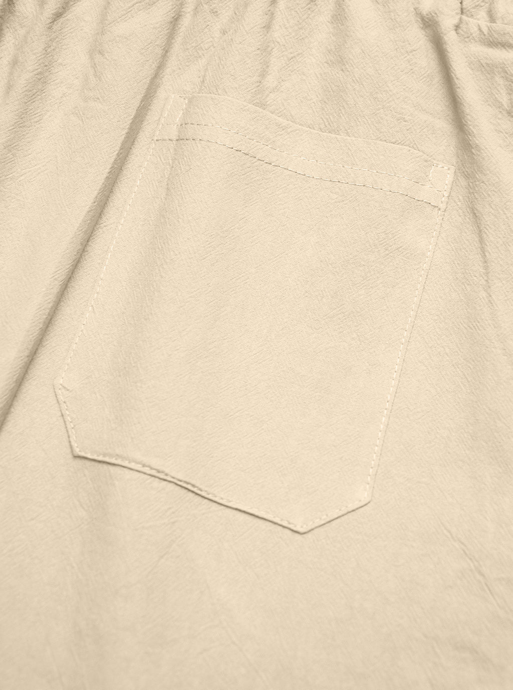Khaki pants single rear patch pocket construction detail