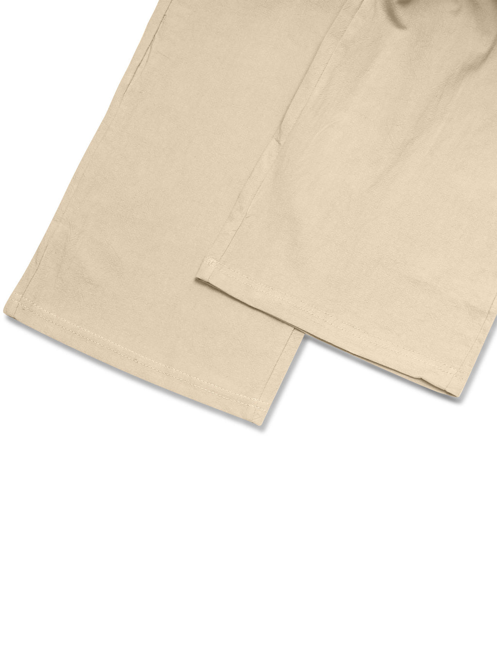 Khaki pants open leg hems with parallel stitching