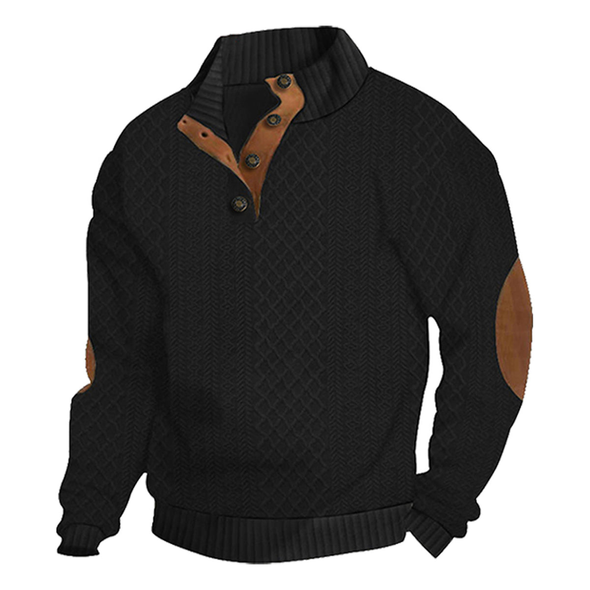 AZUKI Black four-button jacquard pullover, original product color view
