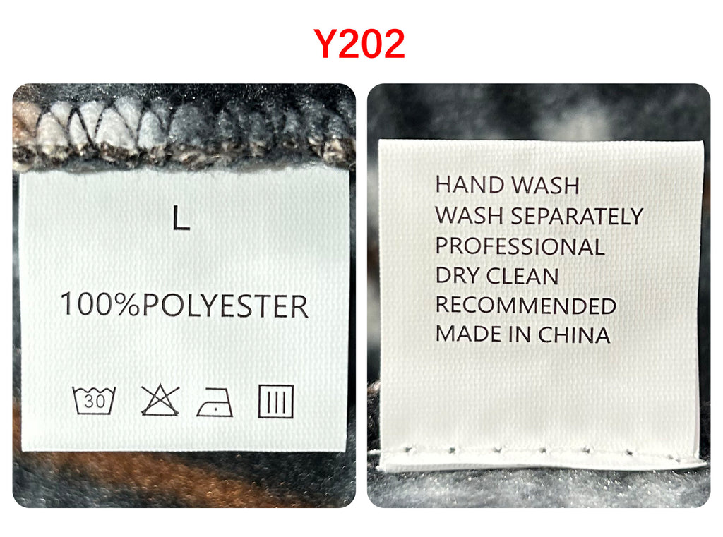 Garment label confirming 100 percent polyester and hand-wash care instructions