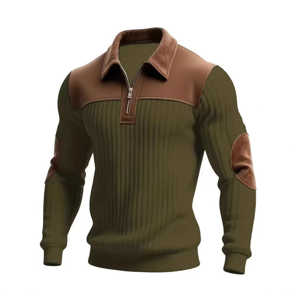 AZUKI Men's Color-Block Ribbed Long-Sleeve Half-Zip Polo product photo