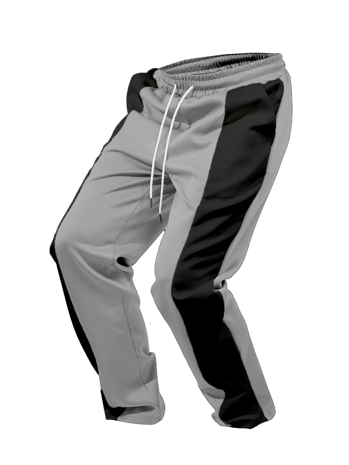 AZUKI gray pants with black side panels, elastic waistband and white drawstring