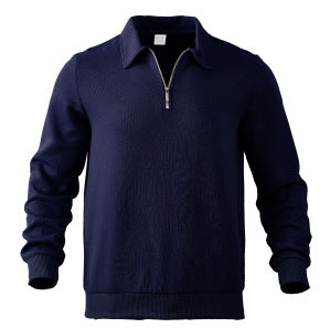 Navy textured quarter-zip collared pullover product view