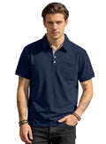 AZUKI cotton-blend four-button pocket polo - Navy Blue