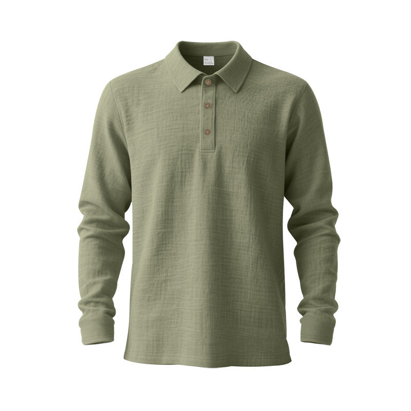 Army Green linen-blend long-sleeve polo shirt product view