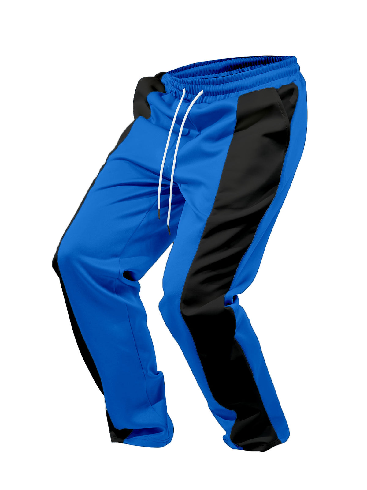 AZUKI blue pants with black side panels, elastic waistband and white drawstring