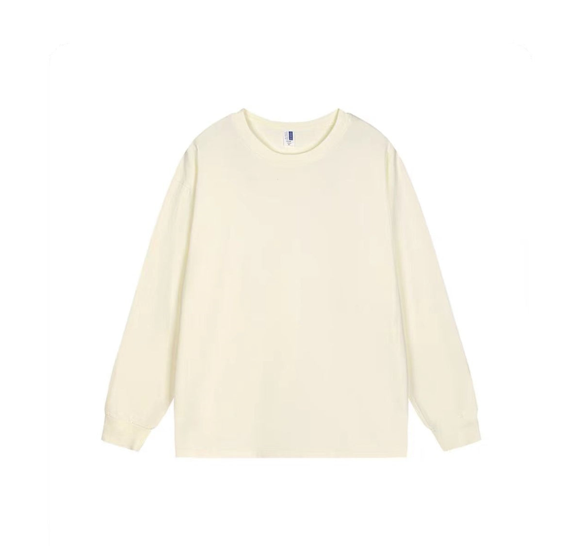 Beige 400G style long-sleeve crewneck top shown flat