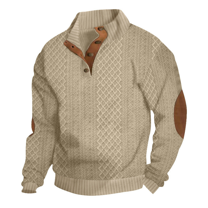 Khaki textured stand-collar pullover product view