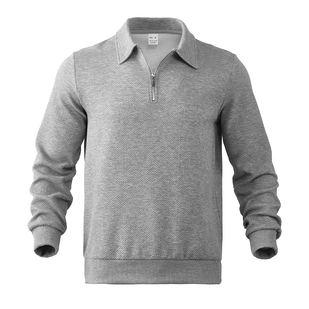 Light Gray textured quarter-zip collared pullover product view