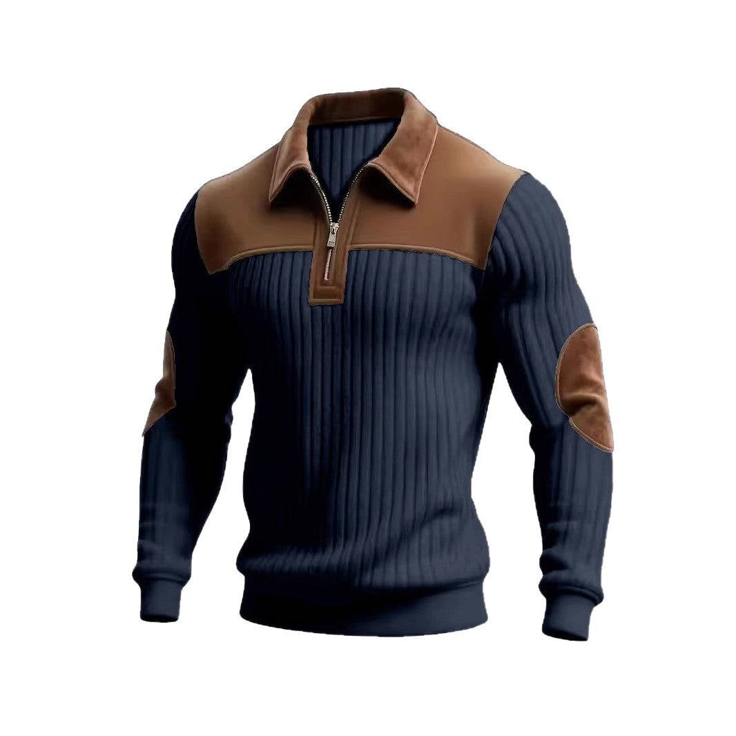 AZUKI Men's Color-Block Ribbed Long-Sleeve Half-Zip Polo product photo