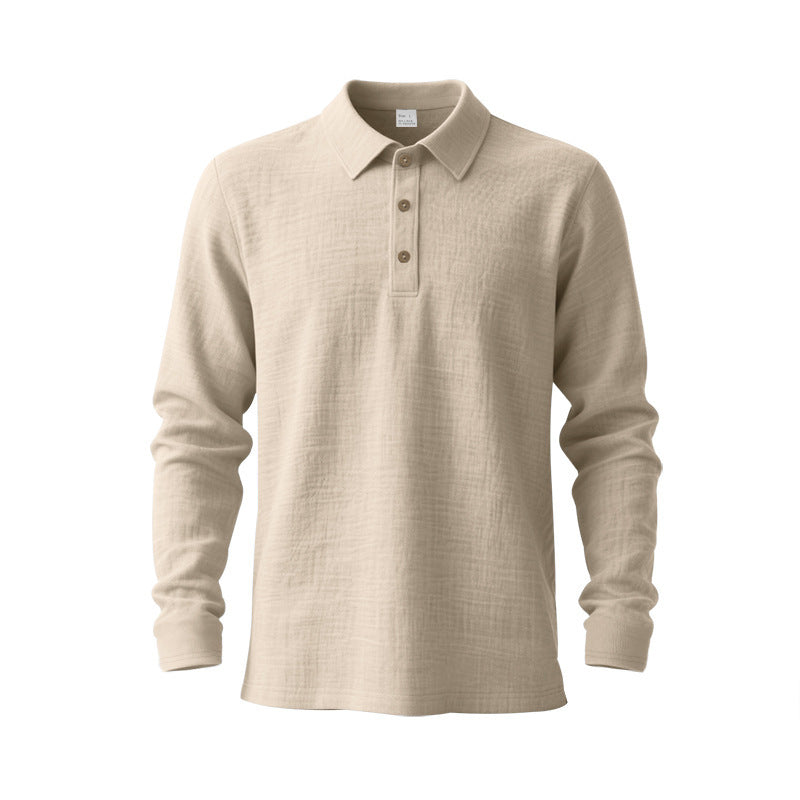 Khaki linen-blend long-sleeve polo shirt product view