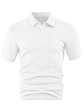White geometric jacquard two-button polo shirt, front product view