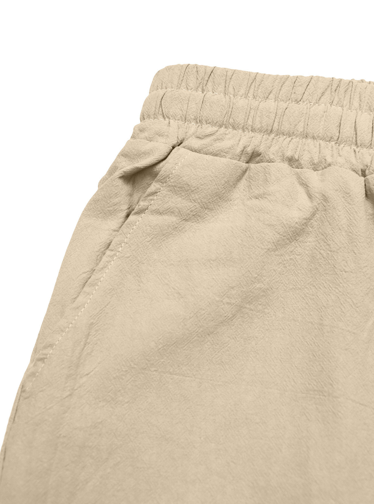 Khaki pants side-entry pocket and elastic waistband detail