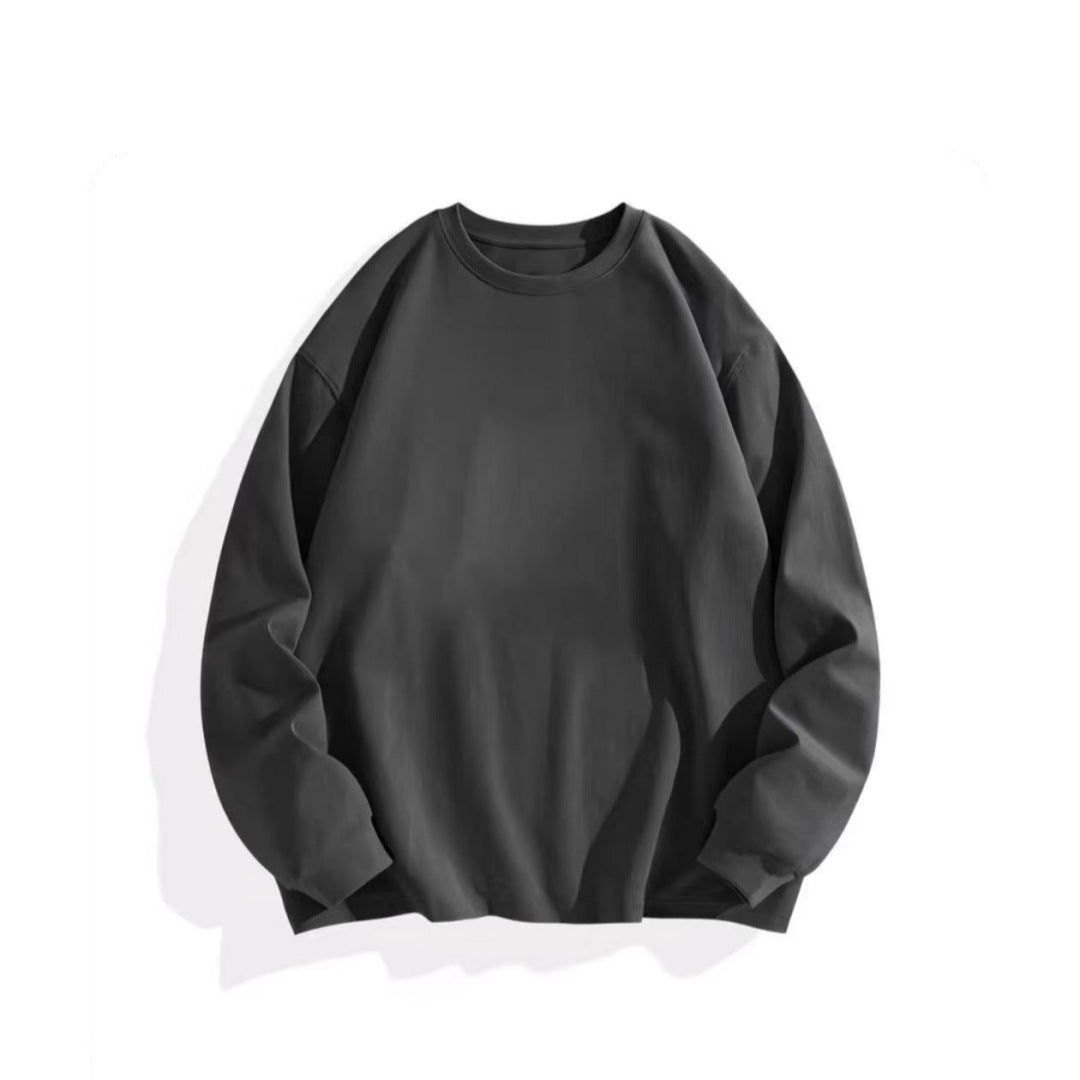 Dark gray 400G style long-sleeve crewneck top shown flat