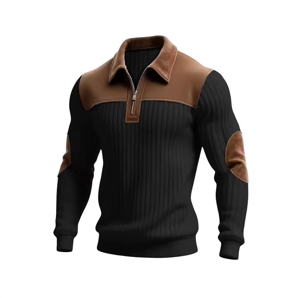 AZUKI Men's Color-Block Ribbed Long-Sleeve Half-Zip Polo product photo