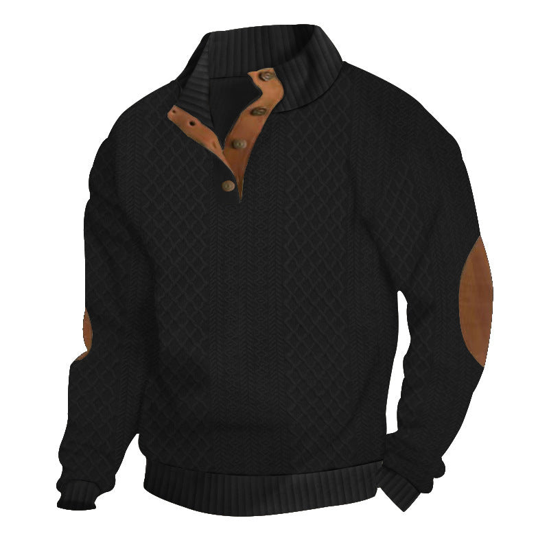 Black textured stand-collar pullover product view