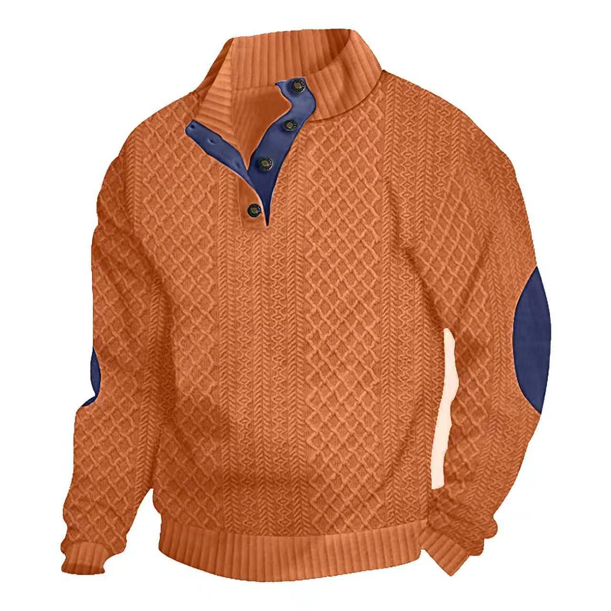 AZUKI Burnt Orange four-button jacquard pullover, original product color view