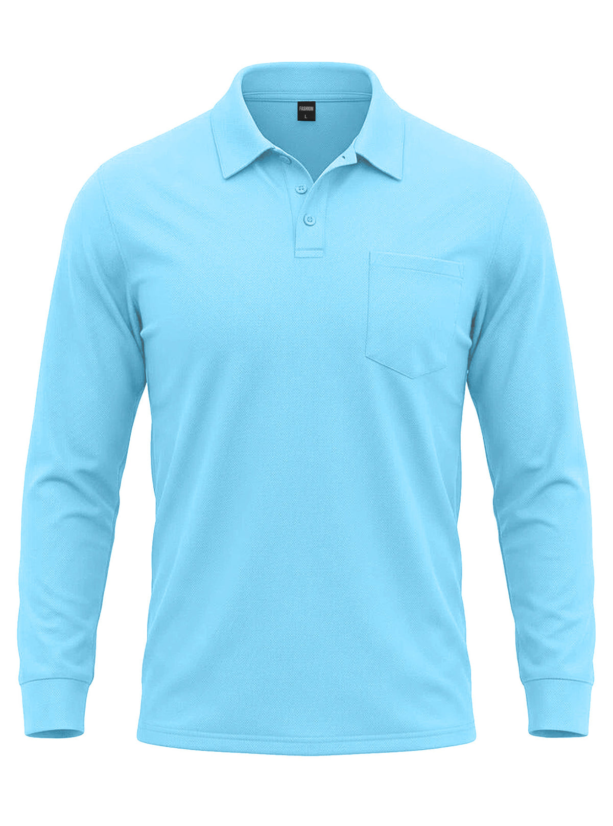 AZUKI light blue long sleeve pocket polo, product color reference