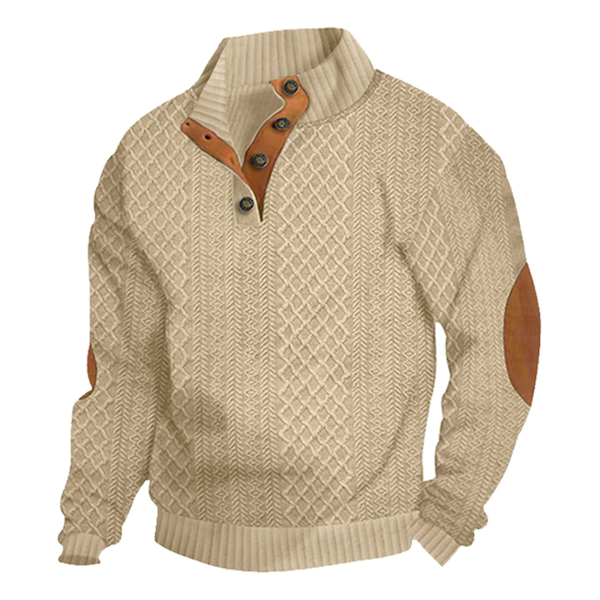 AZUKI Khaki four-button jacquard pullover, original product color view