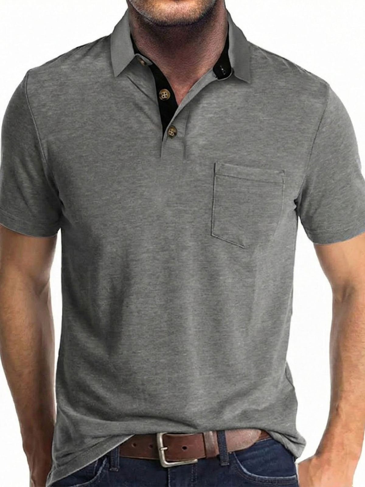 AZUKI Men's Short Sleeve Pocket Polo Shirt - Gray