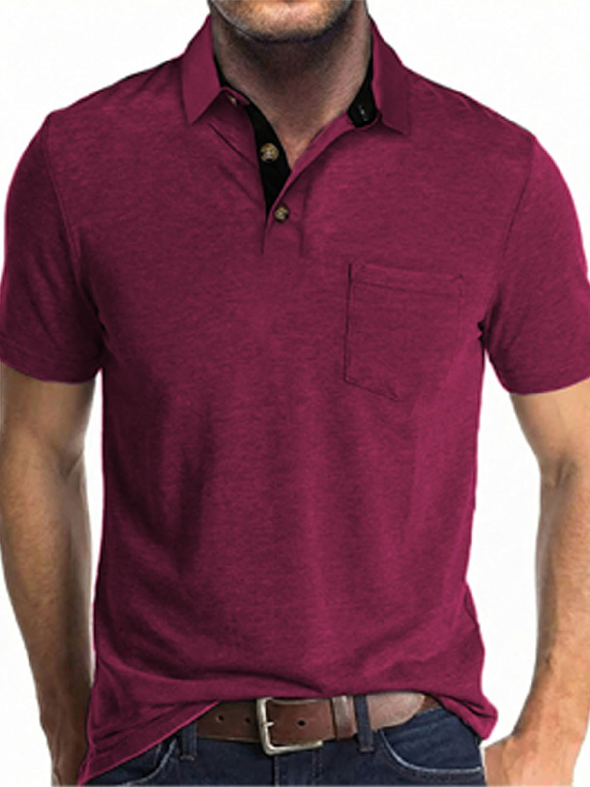AZUKI Men's Short Sleeve Pocket Polo Shirt - Rose Red