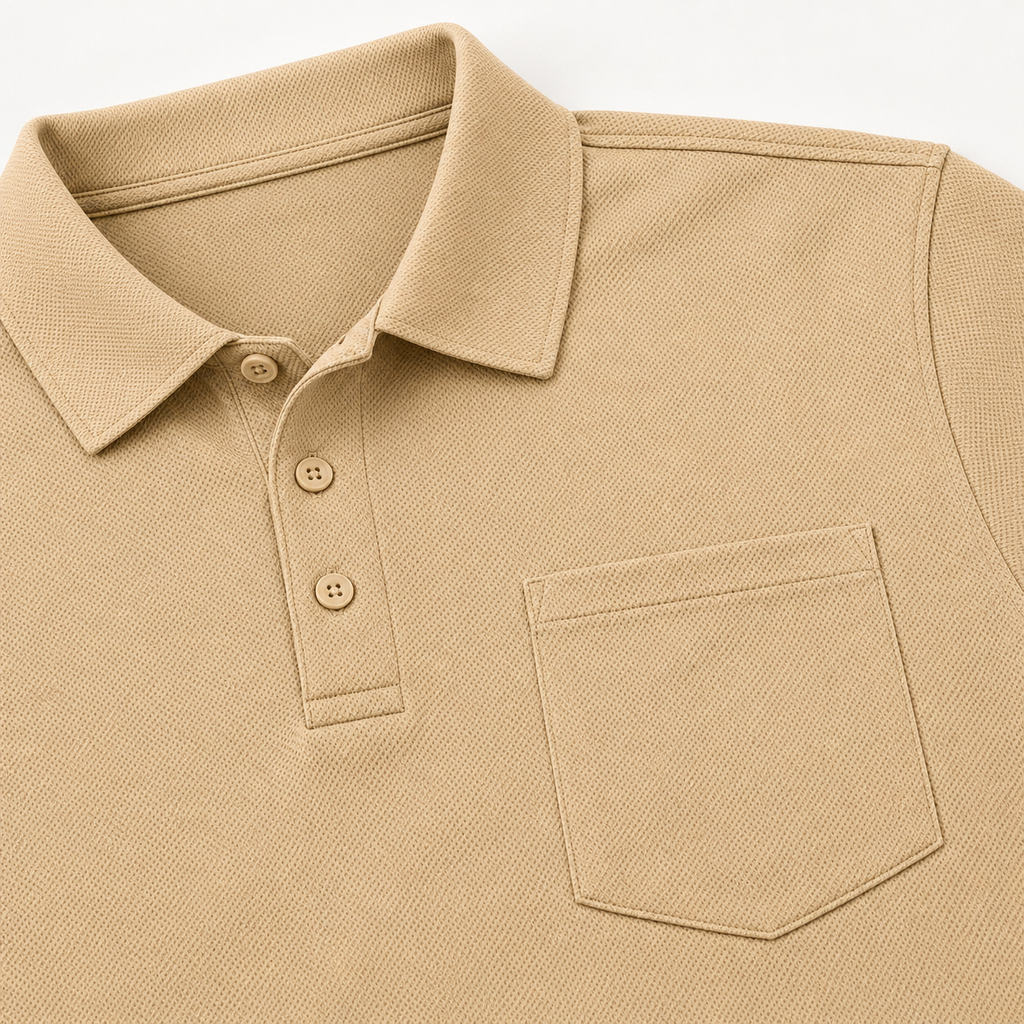 AZUKI khaki polo left chest patch pocket detail
