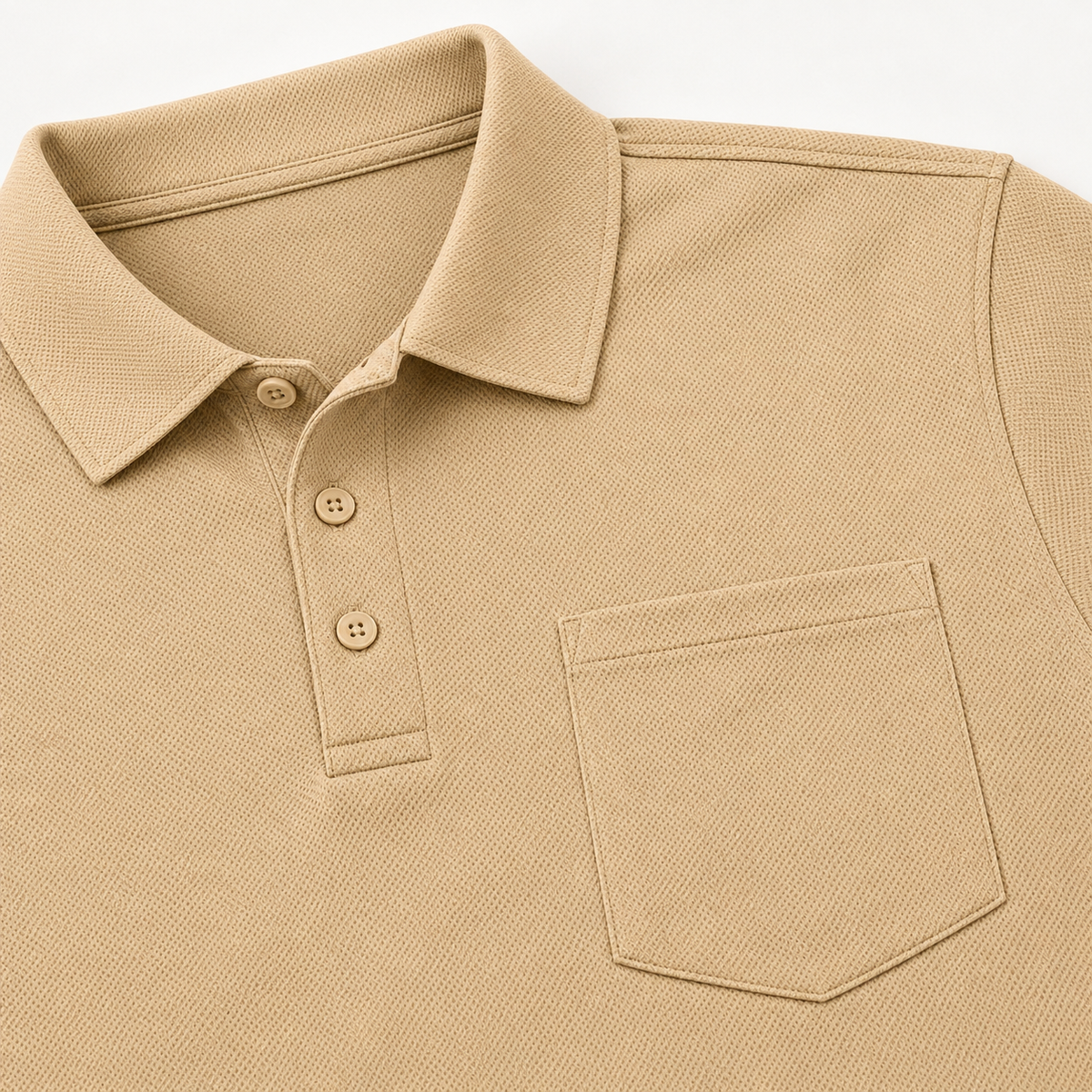 AZUKI khaki polo left chest patch pocket detail