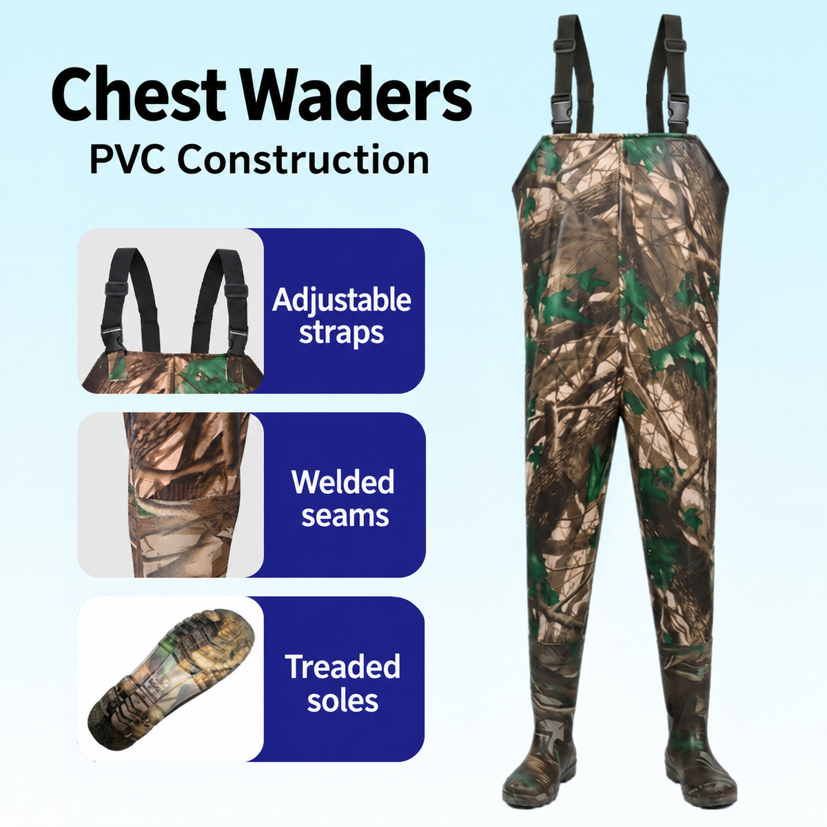 Style-specific chest waders, original supplier style 27; AI-edited English localization preserving the matching garment and details.