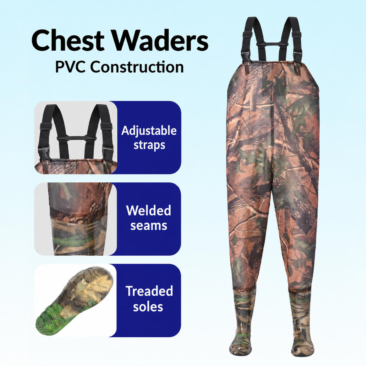 Style-specific chest waders, original supplier style 28; AI-edited English localization preserving the matching garment and details.