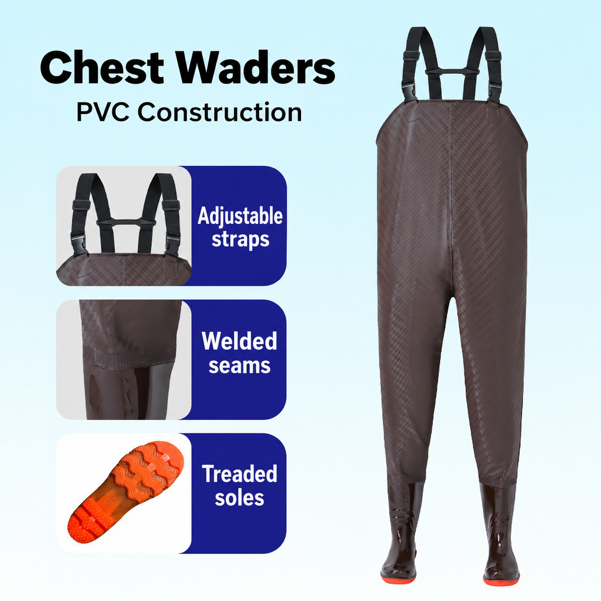 Style-specific chest waders, original supplier style 29; AI-edited English localization preserving the matching garment and details.