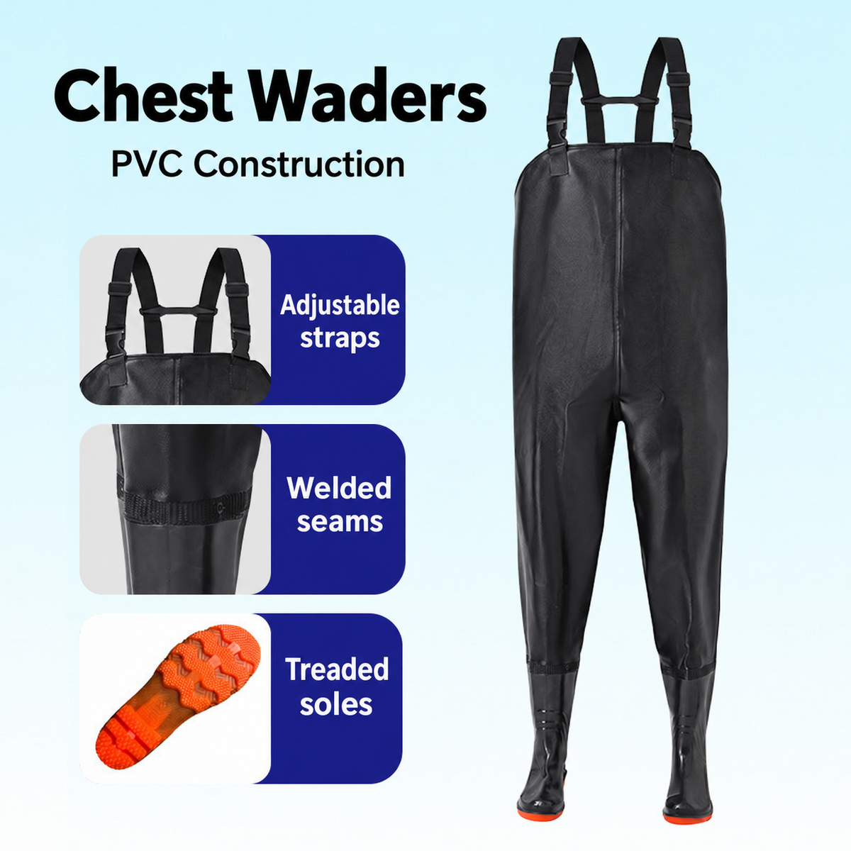 Style-specific chest waders, original supplier style 30; AI-edited English localization preserving the matching garment and details.