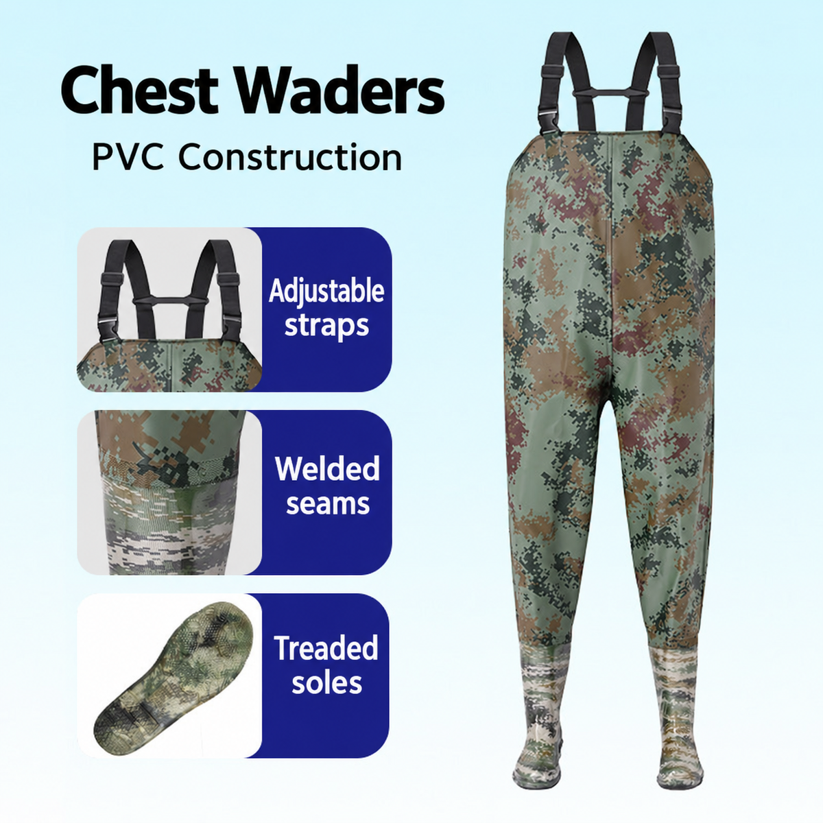 Style-specific chest waders, original supplier style 31; AI-edited English localization preserving the matching garment and details.