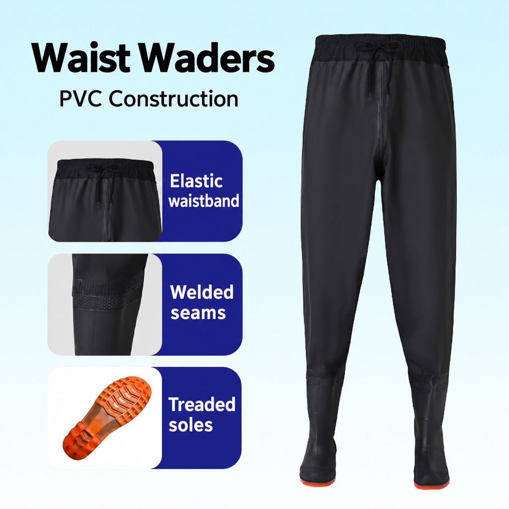 Style-specific waist-high waders, supplier style 33; AI-edited English localization of matching original garment.