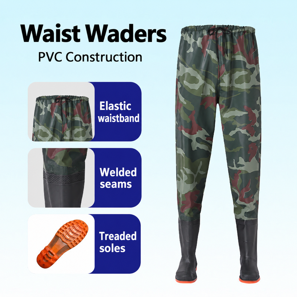 Style-specific waist-high waders, supplier style 34; AI-edited English localization of matching original garment.