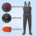 Style-specific supplier image 7: Chest waders with zipped chest pocket and waist belt; AI-edited English localization of the matching original image.